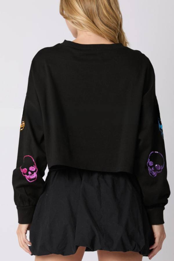 Halloween Skull Sequined Loose Casual Sweatshirt