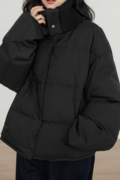 Knit Collar White Duck Down Puffer Jacket