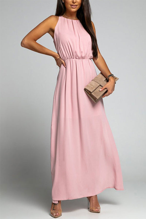 Crewneck Sleeveless Waisted Side Split Dress