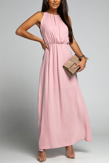 Crewneck Sleeveless Waisted Side Split Dress