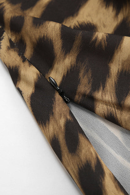 Leopard Print High Waist Midi Skirt