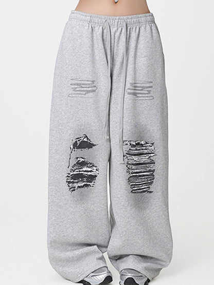 Street Offset Ripped Pattern Sweatpants