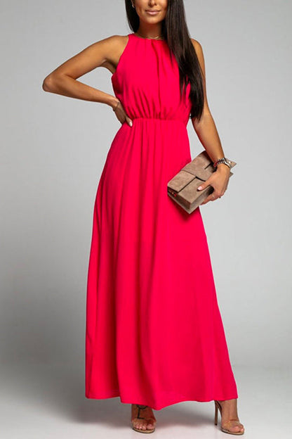 Crewneck Sleeveless Waisted Side Split Dress