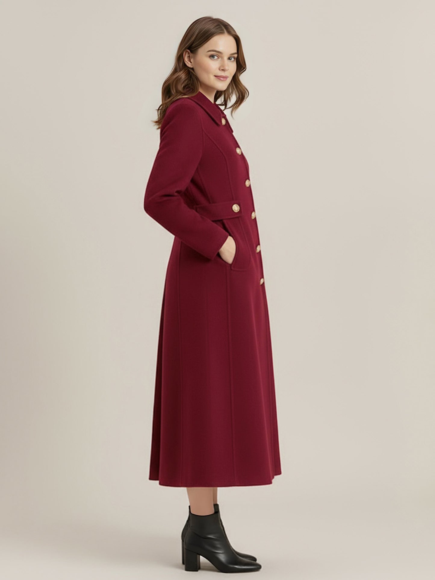 Vintage Wool Cashmere Blend Coat With Golden Buttons For Women 2026