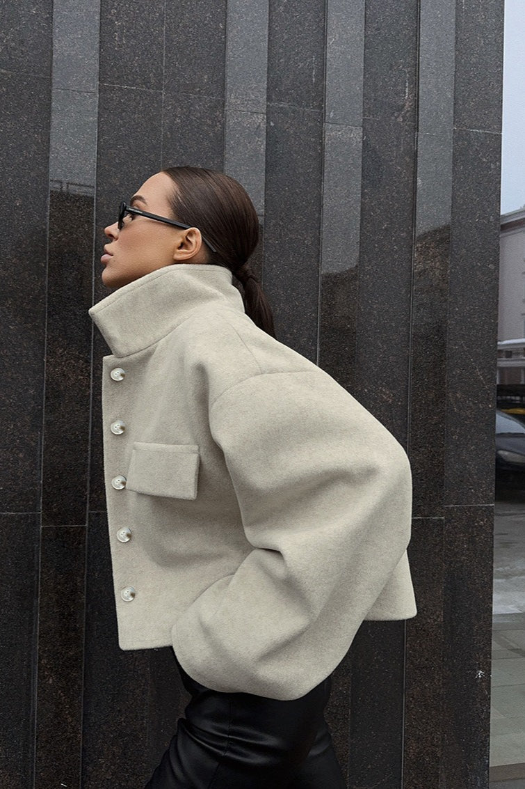 Beige Wool Blend Loose Jacket