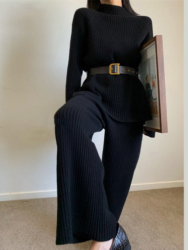 Stripe Soft Knit Turtle Neck Coord Set