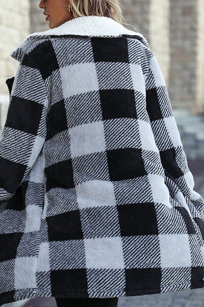 Lapel Plaid Open Front Coat