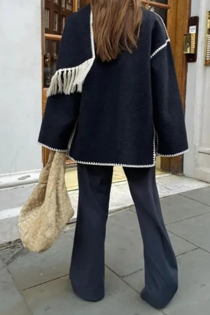 Scarf-Neckline Felt Woolen Coat
