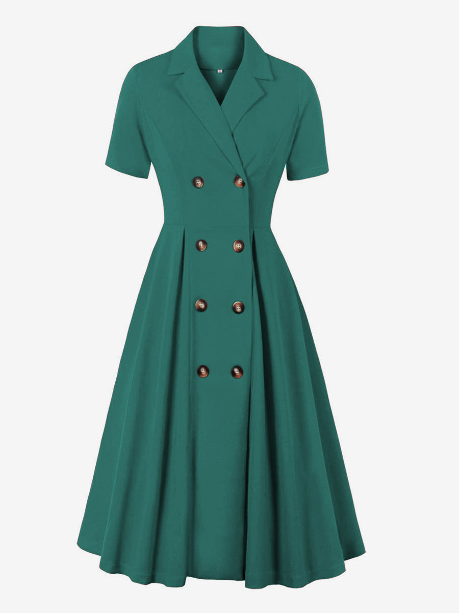 Vintage 1950s Swing Dress for Women - A Line Double Breasted Lapel Collar Rockabilly Midi Tea Dress - Summer Cocktail 2026
