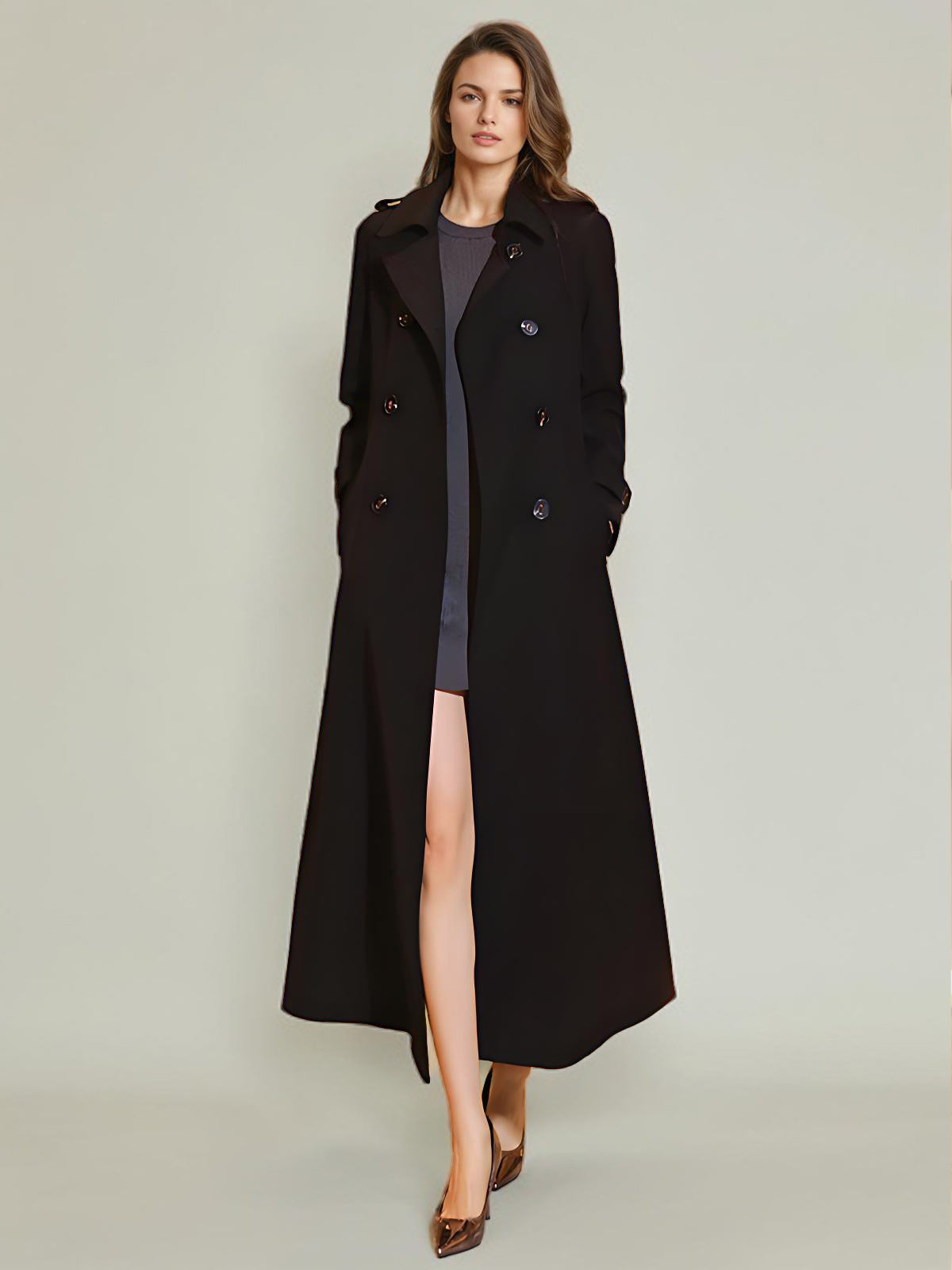 Women's Trench Coat Practical Turndown Collar Buttons Full Length Coat