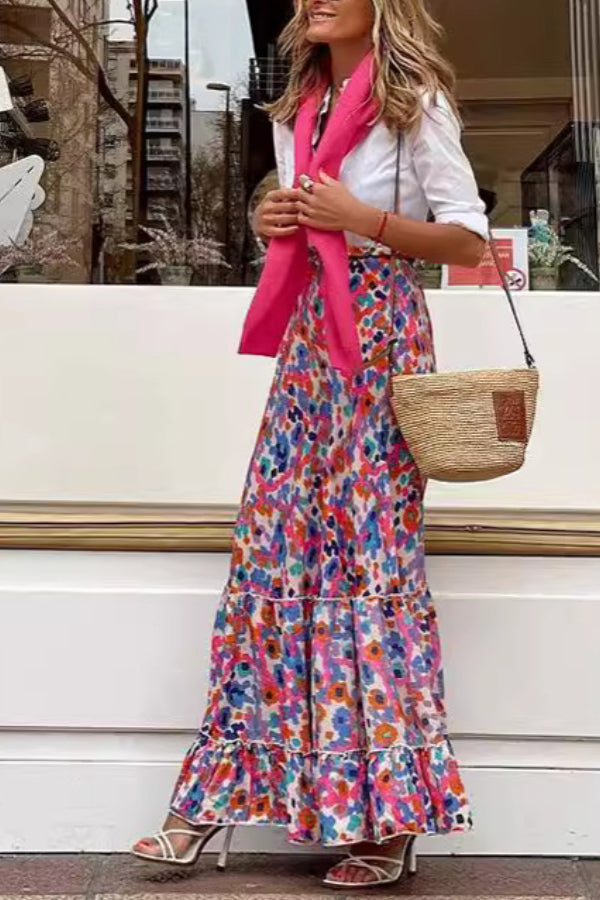 Printed Ruffled Hem Skirt