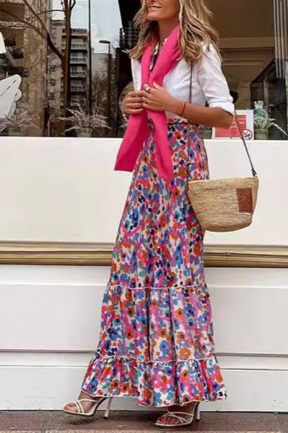 Printed Ruffled Hem Skirt