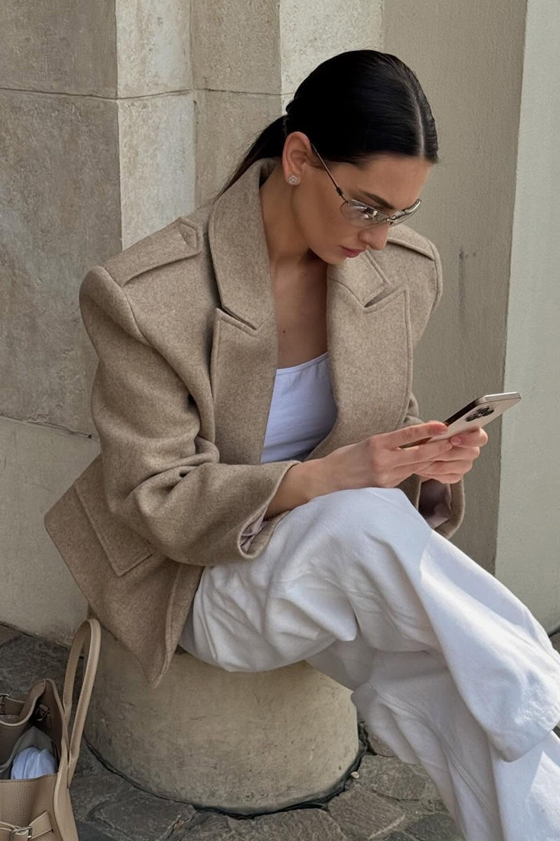 Notch-Lapel Epaulet Wool Blend Loose Coat