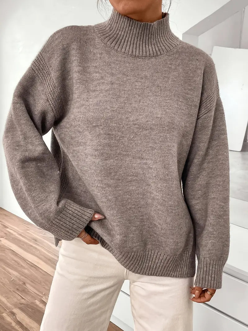 Casual Turtleneck Taupe Sweater