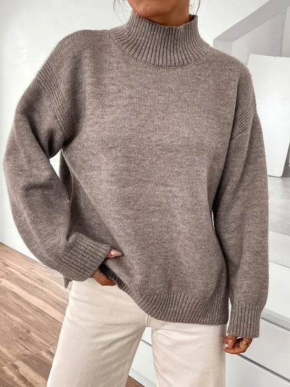 Casual Turtleneck Taupe Sweater