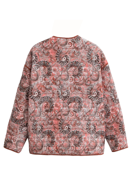 Retro Print Loose V-Neck Cardigan Cotton Jacket