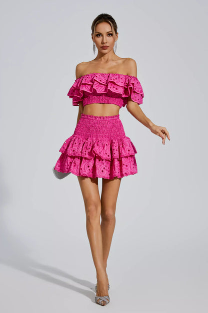 Dorothy Pink Floral Ruffle Off-Shoulder Set