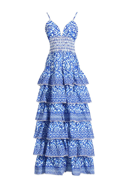 Adela Blue Bohemian Tiered Slip Dress