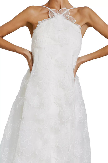 Barbara White Lace Flower Maxi Dress