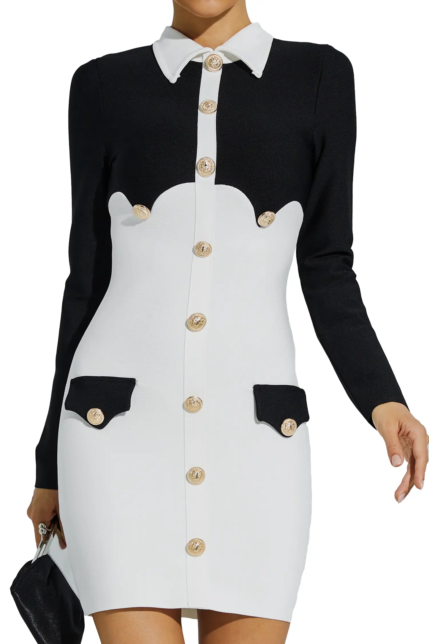 Bernice Black Single-breasted Bandage Dress