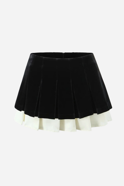 Colorblock Velvet Pleated Mini Skort