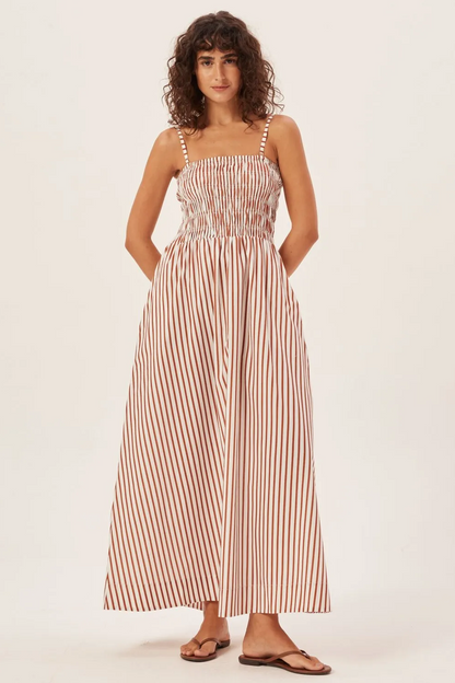 Maud Smocked Stripe Tube Maxi Dress