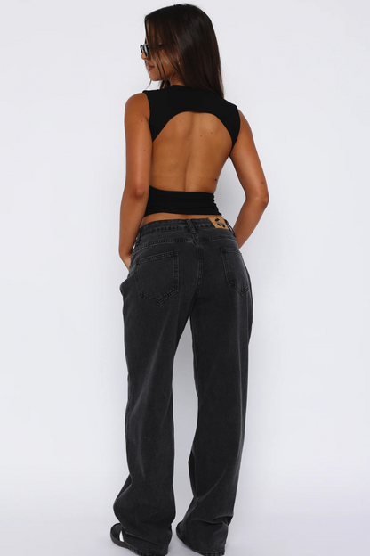 Low Rise Jeans Wide Leg Black Acid Wash