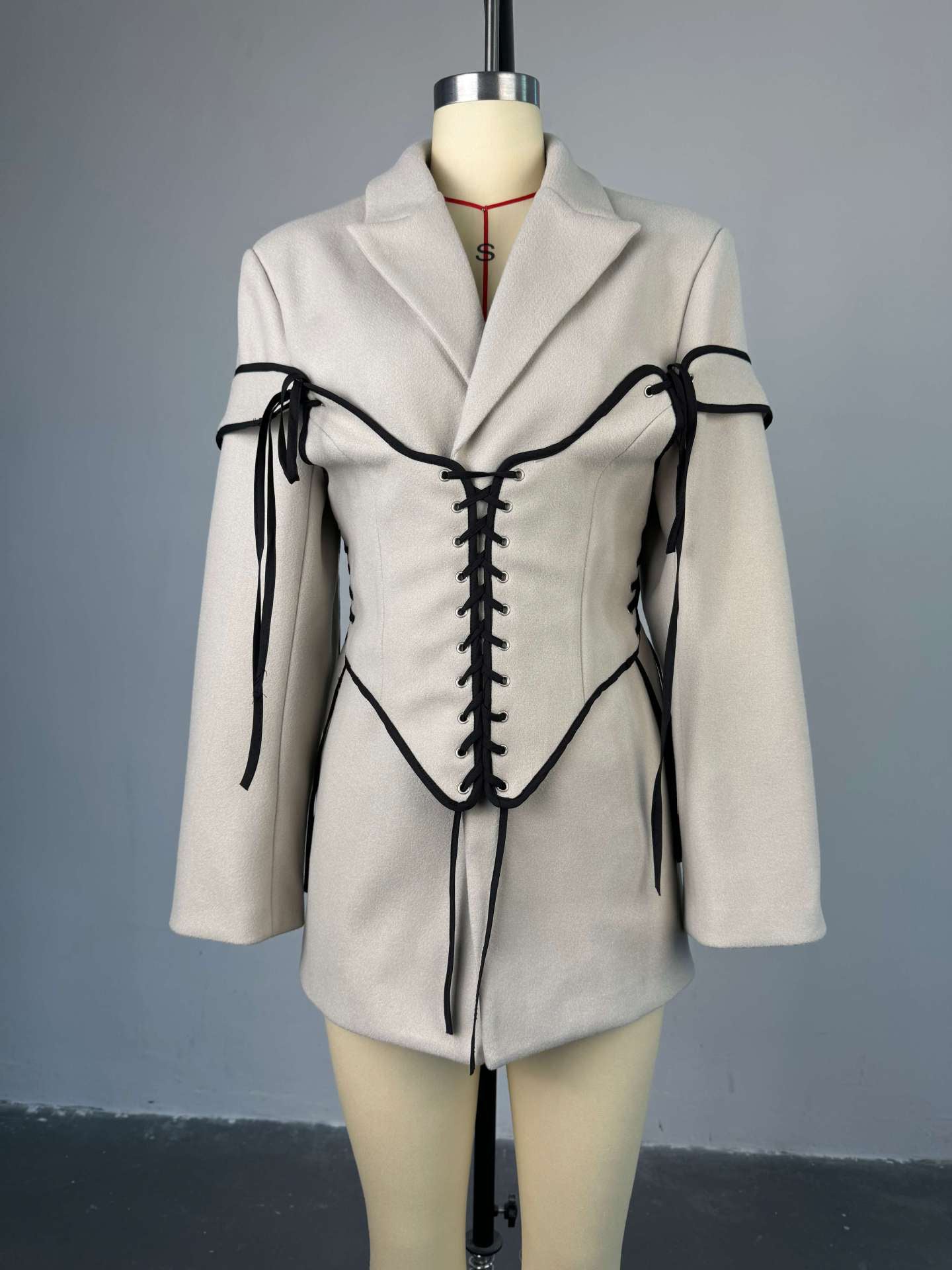 Blazer Dresses Turndown Collar Two-Tone Lace Up Long Sleeves Chic Women's Clothing Mini Dresses