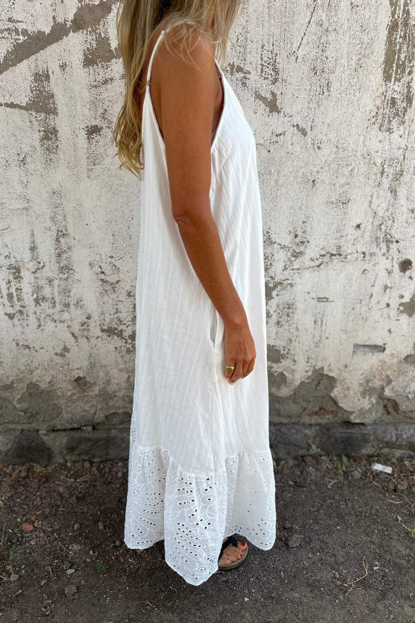 Cotton and Linen Suspender Long Dress