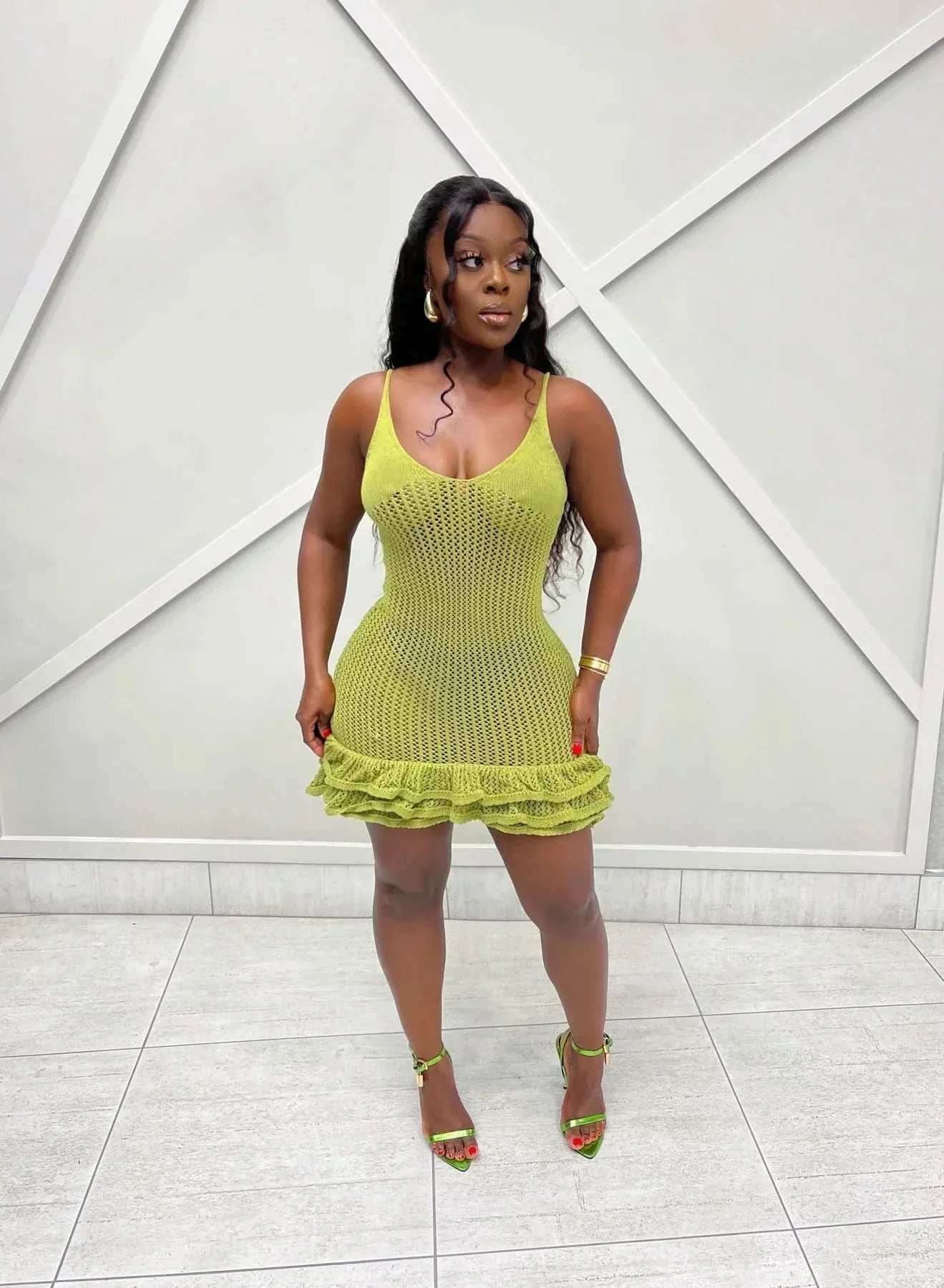 DIANA | CROCHET RUFFLE MINI DRESS