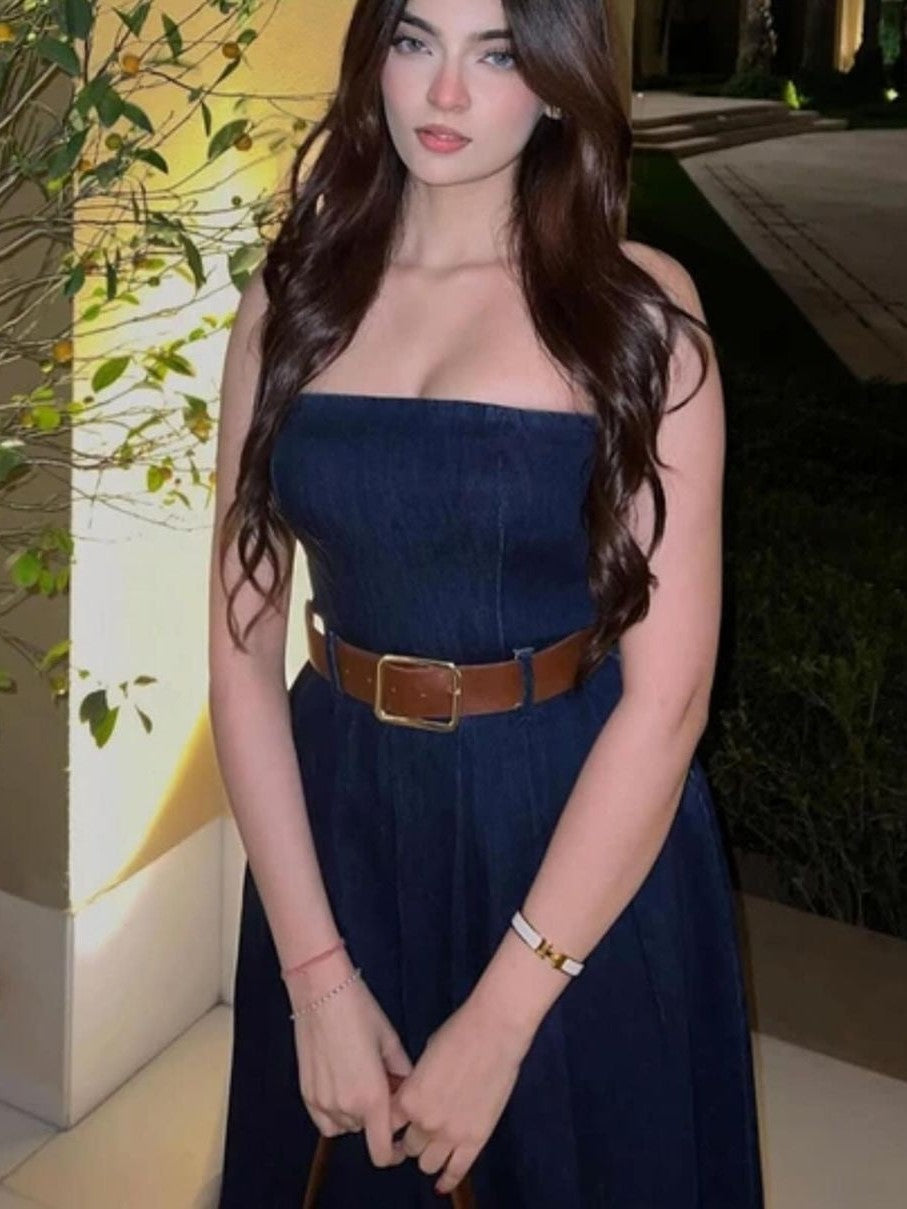 Denim Tube Dress with Belt