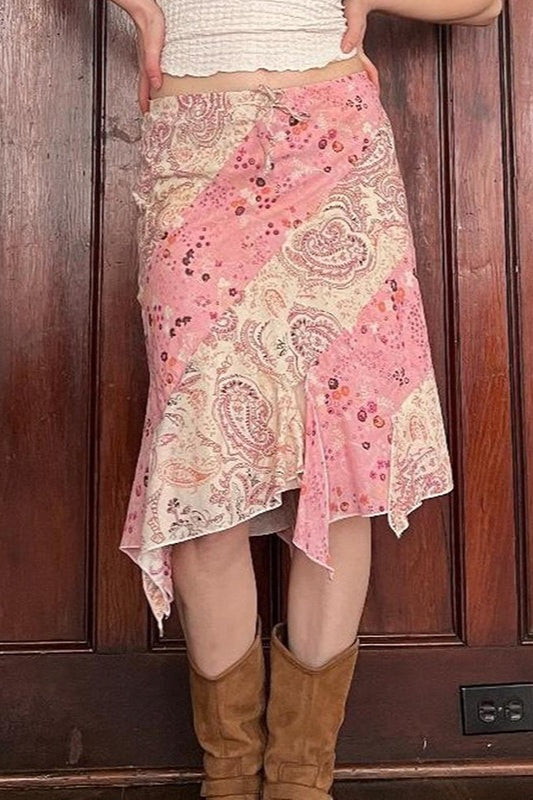 Pink Floral Print Asymmetric Bodycon Skirt