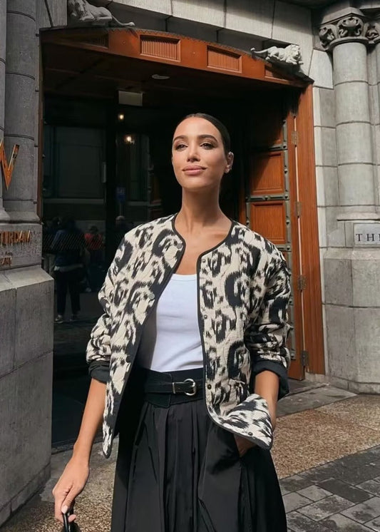 Modern French-Style Printed Cotton Jacket