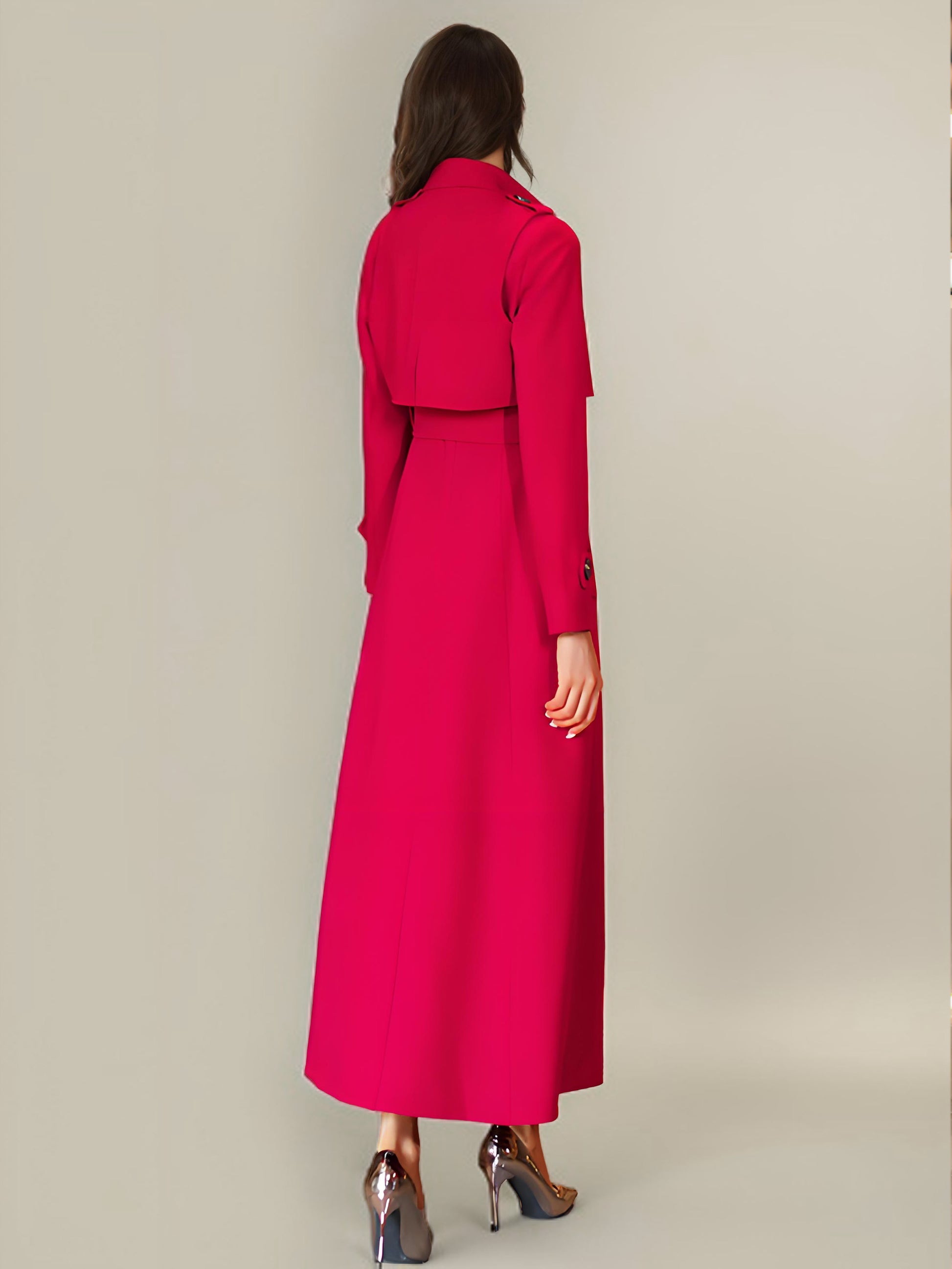 Women's Trench Coat Modern Polyester Turndown Collar Buttons Full Length Coat