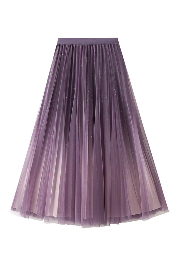 Starry sky gradient gauze skirt pleated skirt