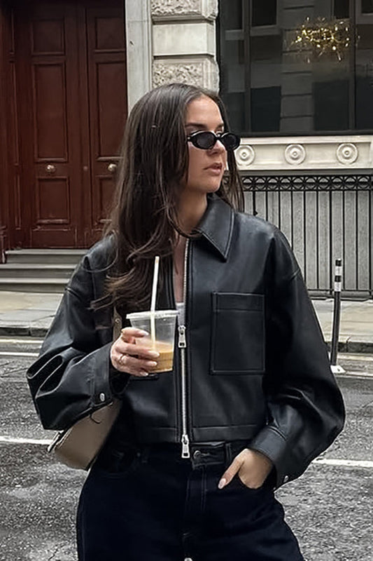 Loose Fit Matte Leather Short Jacket