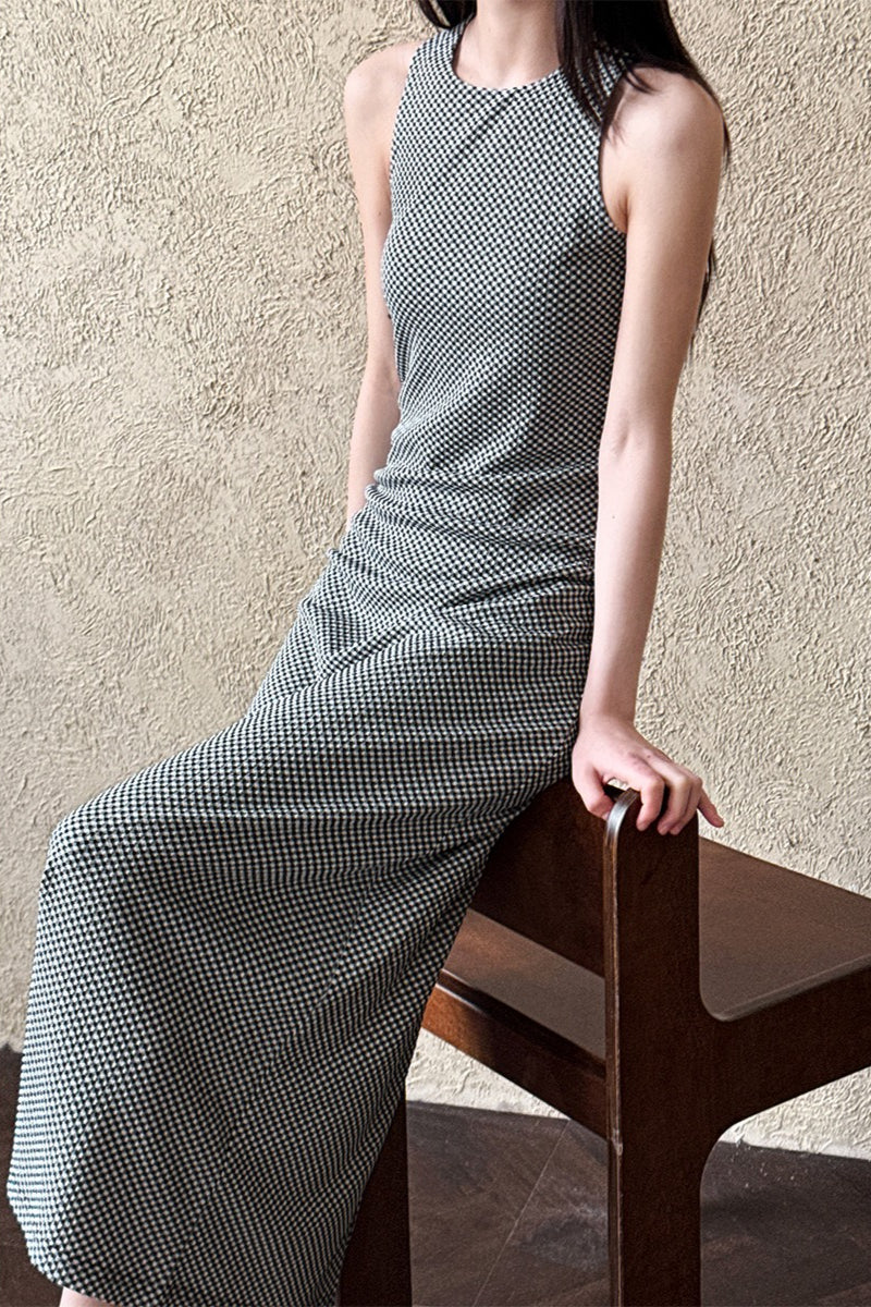 Sleeveless Checkered Bodycon Maxi Dress