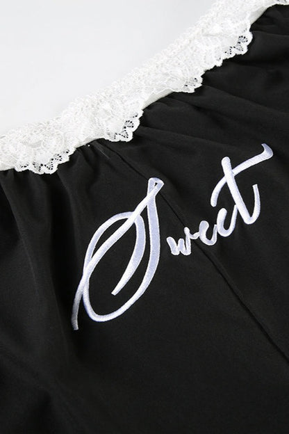 Contrast Waist Lace Trim Relaxed Long Pants