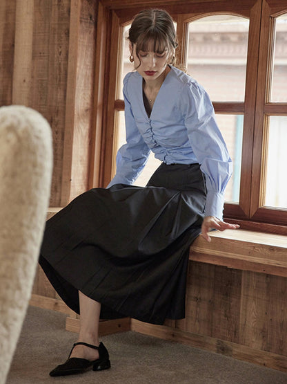 Jasmine Elegant V-Neck Puff sleeve Top-White