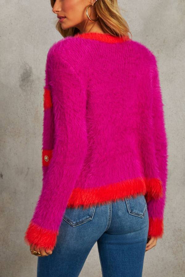 As If Fuzzy Two Tone Cardigan
