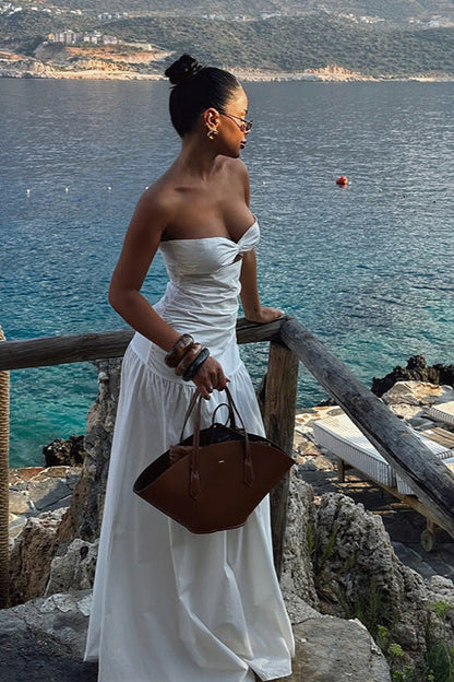 Strapless Hollow Out Beach Maxi Dress