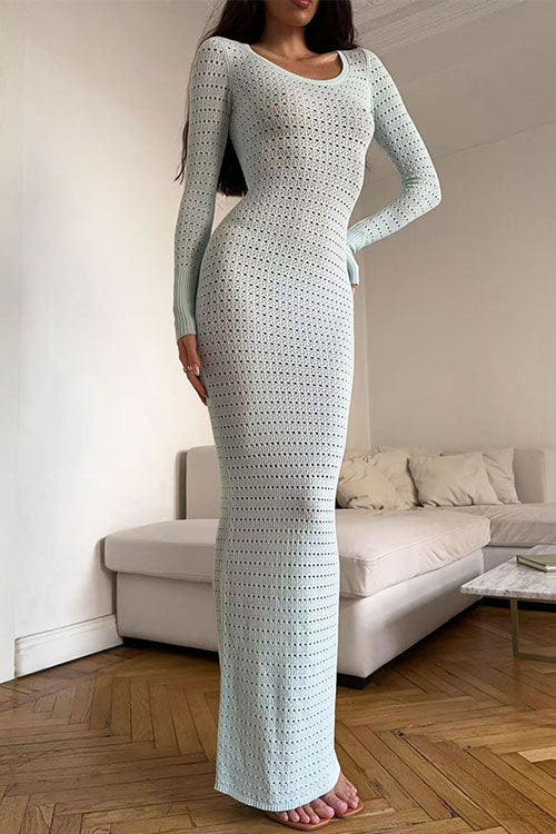 Meridress Long Sleeves Hollow Out Crochet Knit Midi Dress