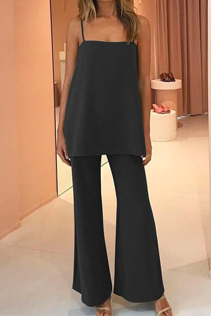 Elegant Cami Top and Wide Leg Pants Solid Set