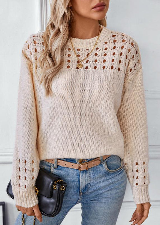 Hollow Knit Sweater - Round Neck Pullover