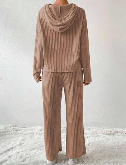 Cozy Ribbed Knit Hoodie and Pants Set
