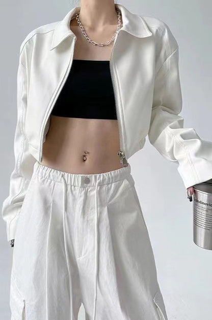 Turn Down Collar Biker Short Jacket