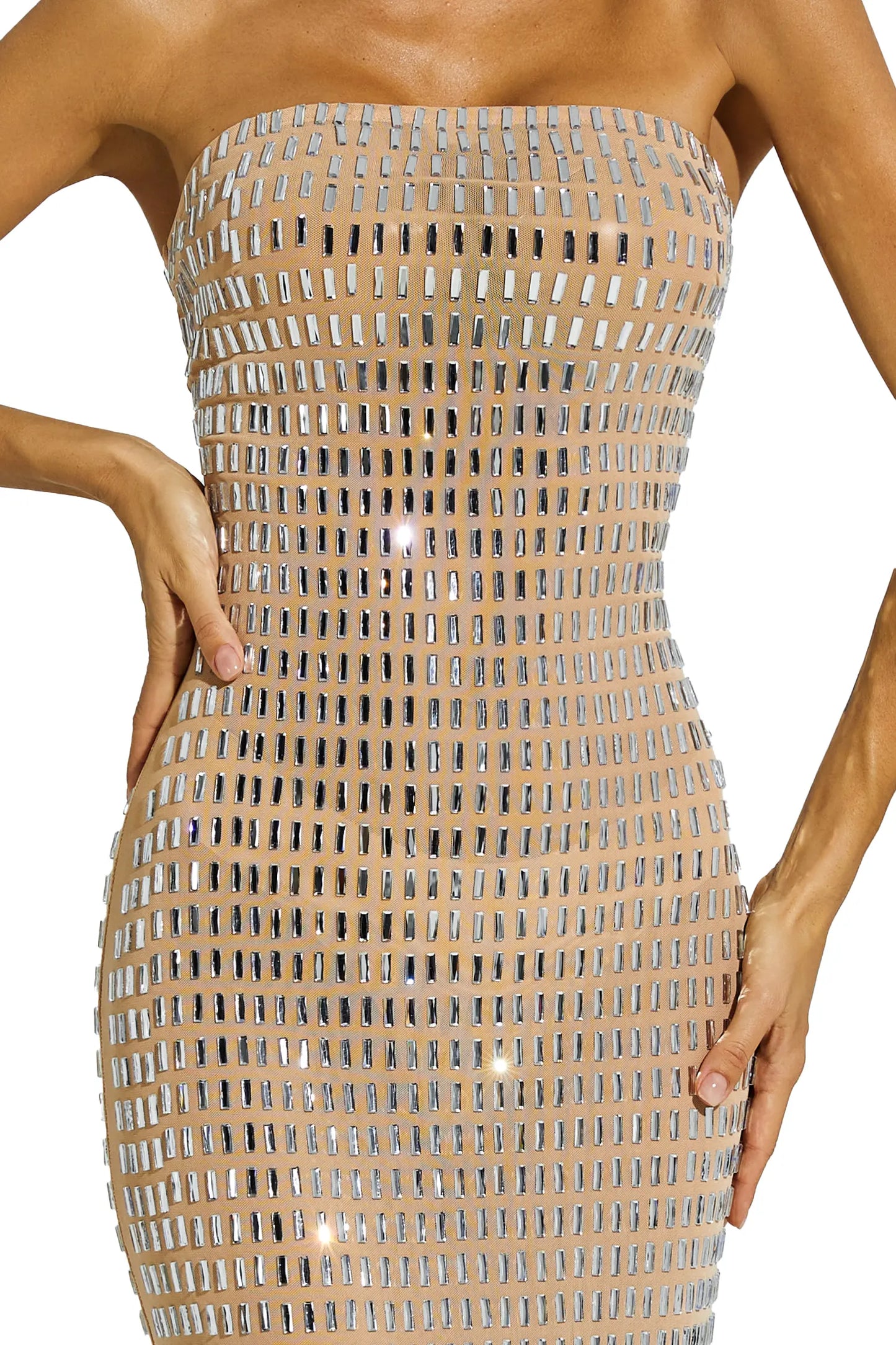 Boris Champagne Diamond Off Shoulder Dress