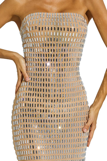 Boris Champagne Diamond Off Shoulder Dress