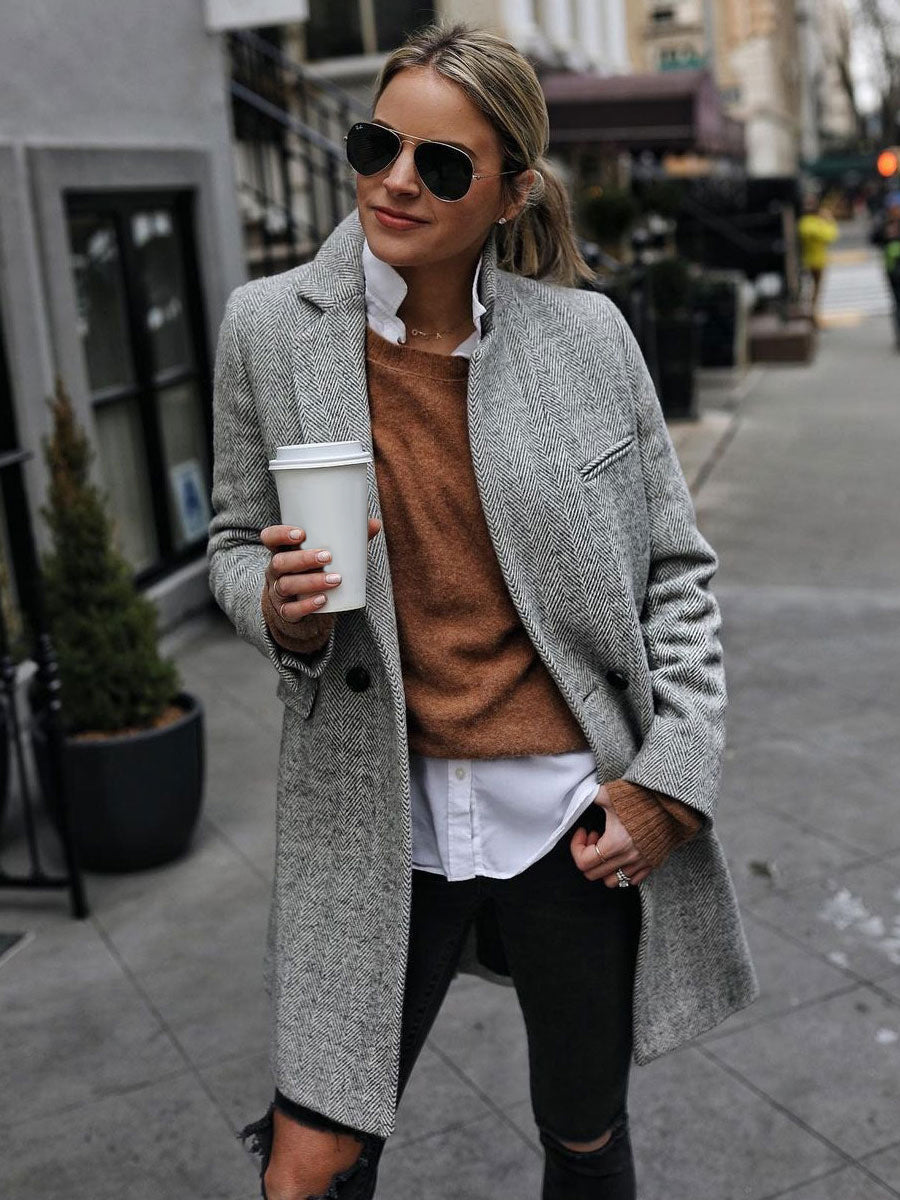 Overcoat Lapel One Button Casual Spring Outerwear For Women