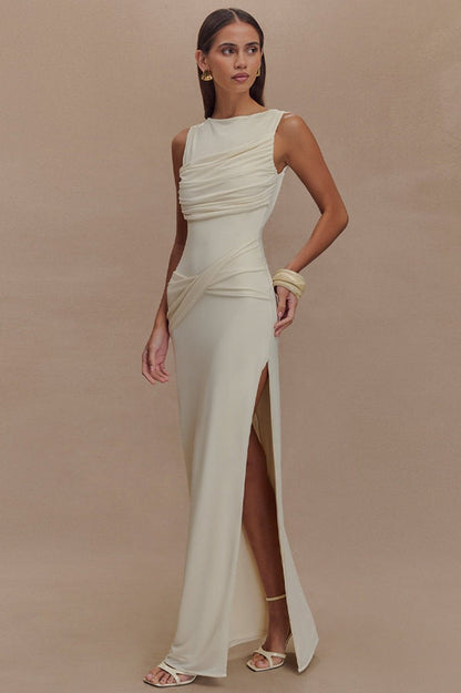 Ruched Split Backless Maxi Dress